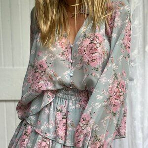 NWT $295 Sz XS Love Shack Fancy Valeria Top Burnt Pink Skies Viscose Blouse